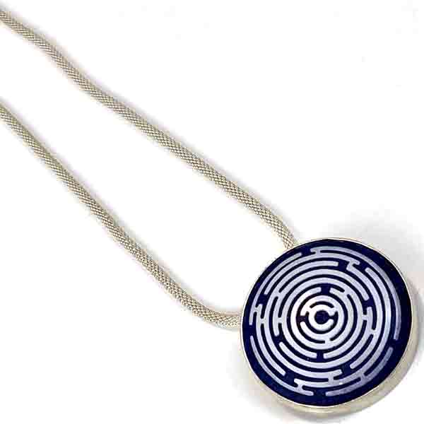 Blue/White Labyrinth Mandala Pendant/Chain
