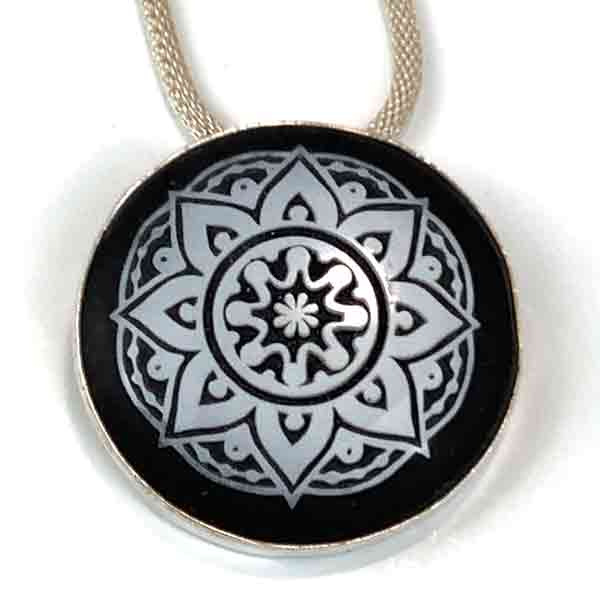 Black & White Mandala Pendant on SS Chain